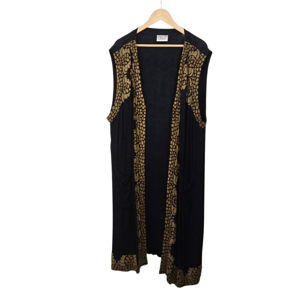 Vintage Double Zero Duster Vest OS Black Gold Beaded Wearable Art Boho